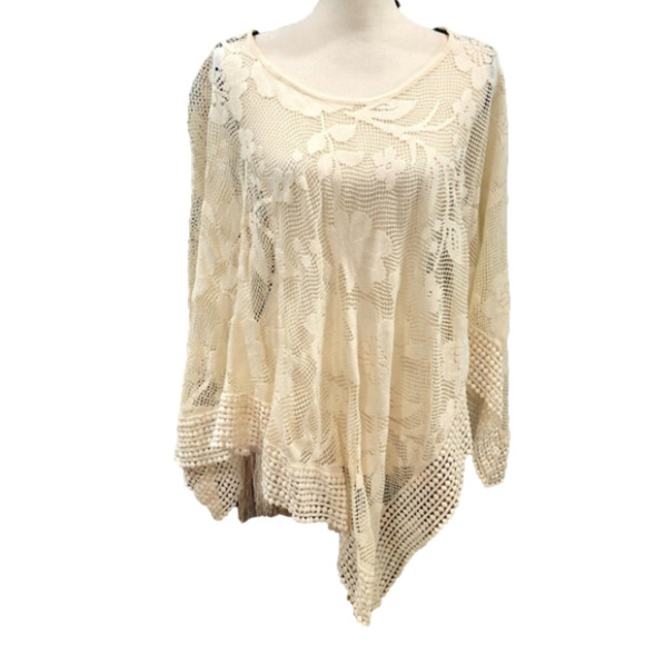 Free People Open Lace Ivory Pullover Poncho Shawl, Size O/S - Picture 1 of 7